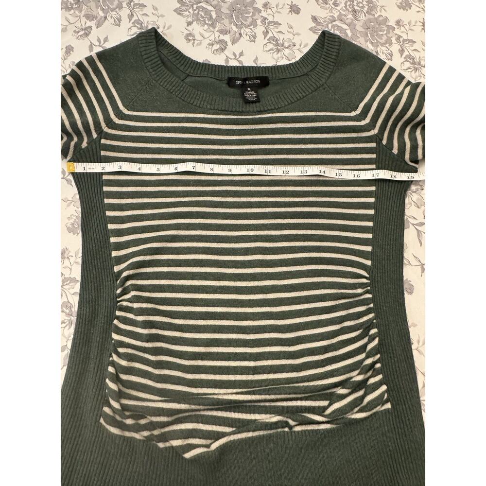 Women's 89th & Madison Green Cream Stripe Knitted Sweater Sz XL - Picture 8 of 13